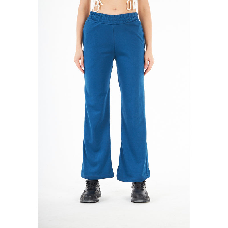 Teal Blue Wide Leg High Trousers | Montivo Pakistan