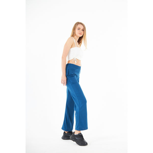 Teal Blue Wide Leg High Trousers | Montivo Pakistan