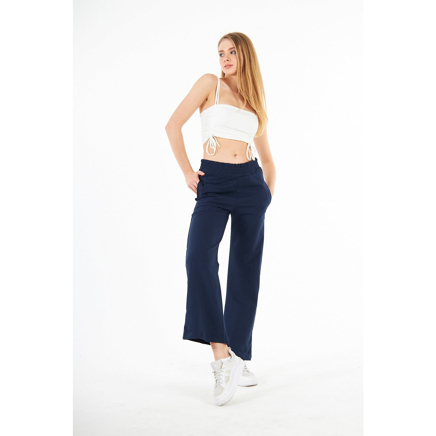 Navy Wide Leg High Trousers | Montivo Pakistan
