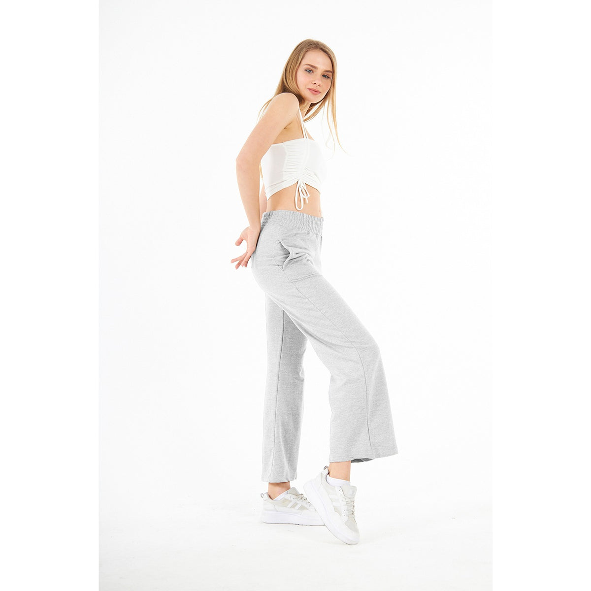 Light Grey Wide Leg High Trousers | Montivo Pakistan