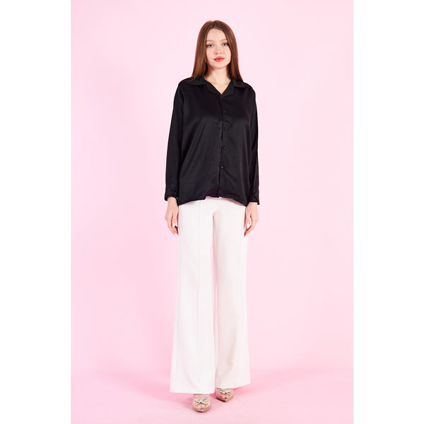 Black Cuban Collar Satin Shirt | Montivo Pakistan
