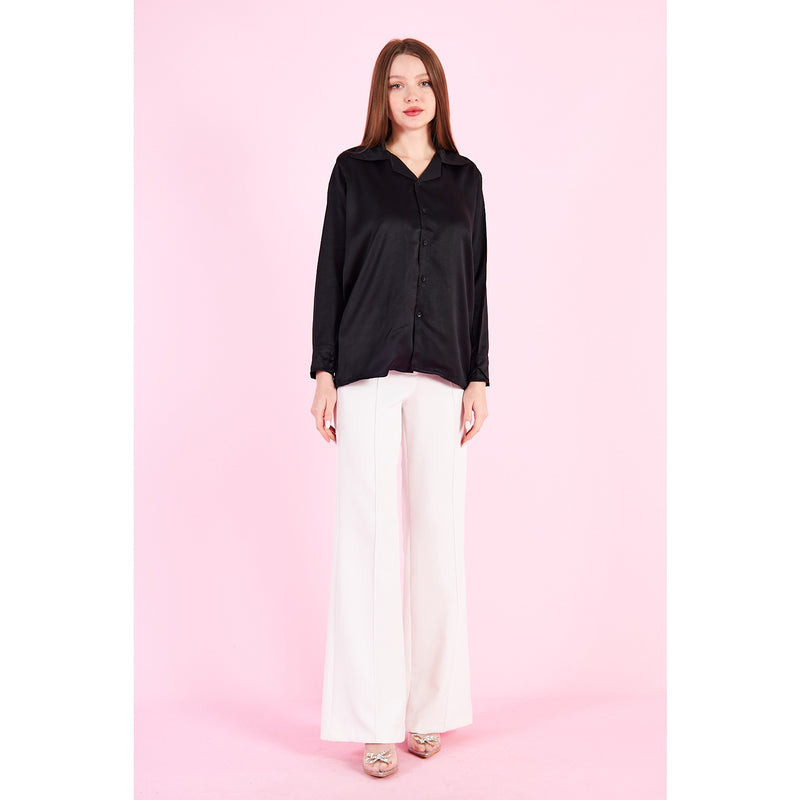 Black Cuban Collar Satin Shirt | Montivo Pakistan