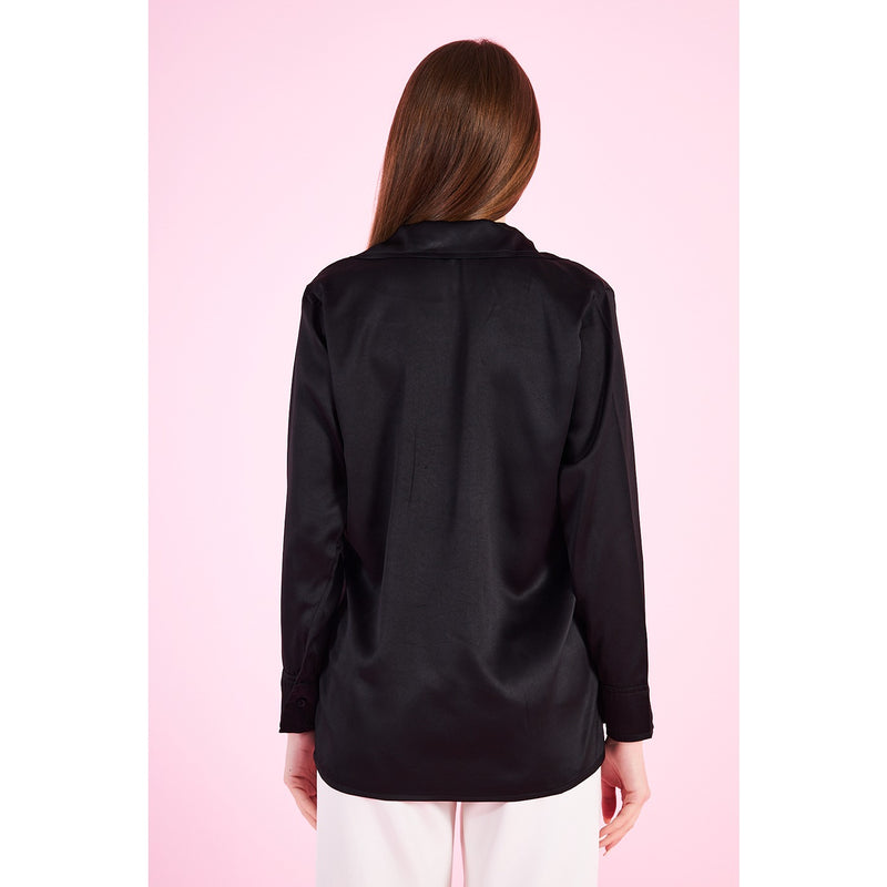 Black Cuban Collar Satin Shirt | Montivo Pakistan