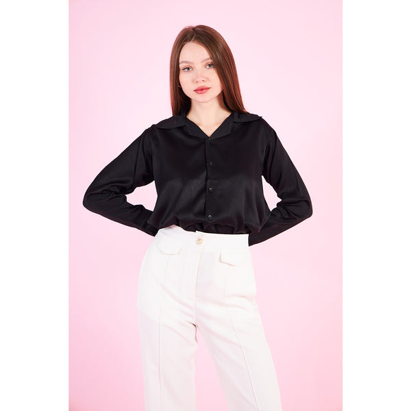 Black Cuban Collar Satin Shirt | Montivo Pakistan