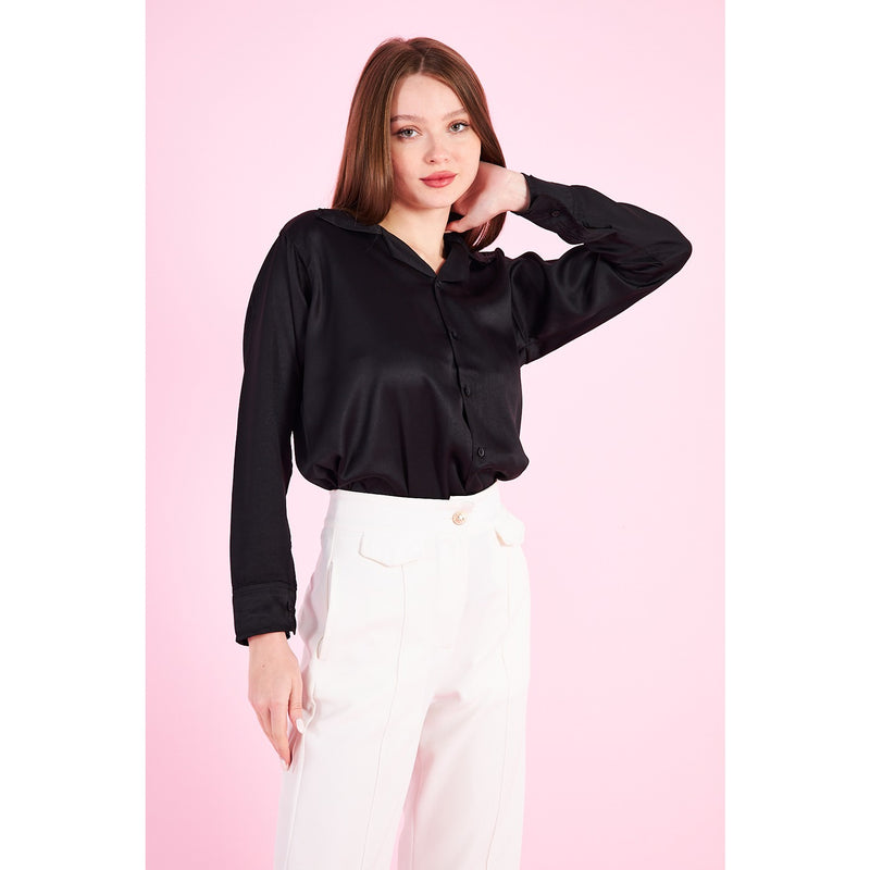 Black Cuban Collar Satin Shirt | Montivo Pakistan