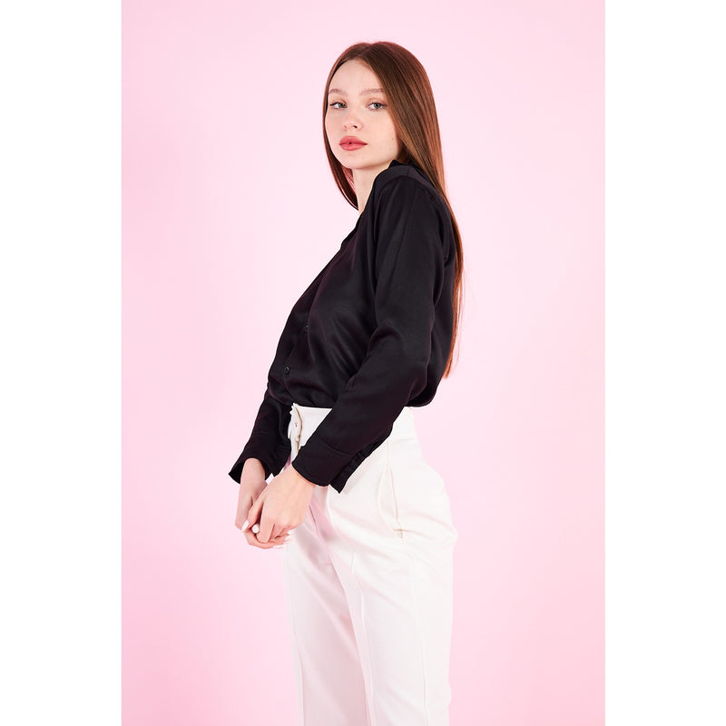 Black Cuban Collar Satin Shirt | Montivo Pakistan