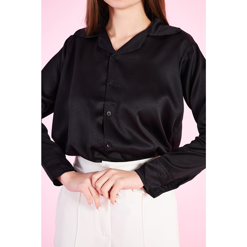 Black Cuban Collar Satin Shirt | Montivo Pakistan