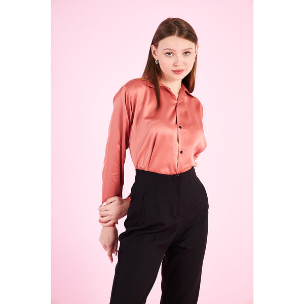 Pink Cuban Collar Satin Shirt | Montivo Pakistan