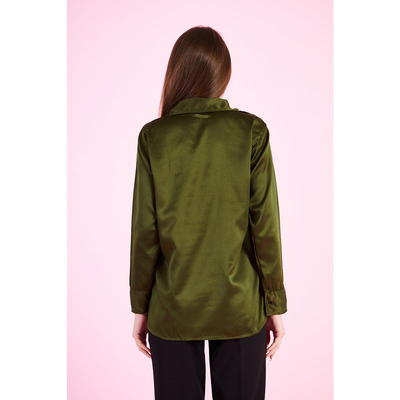 Olive Cuban Collar Satin Shirt | Montivo Pakistan