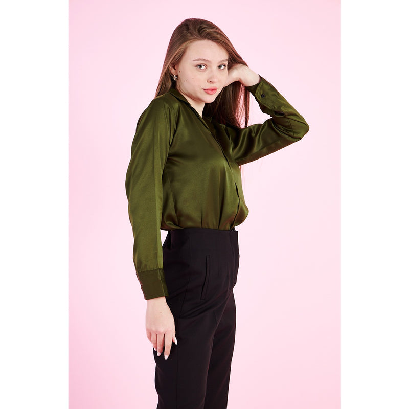 Olive Cuban Collar Satin Shirt | Montivo Pakistan