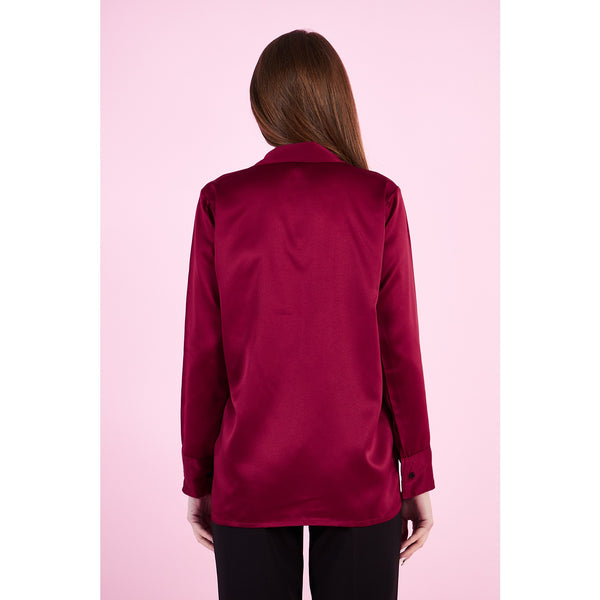 Burgundy Cuban Collar Satin Shirt | Montivo Pakistan