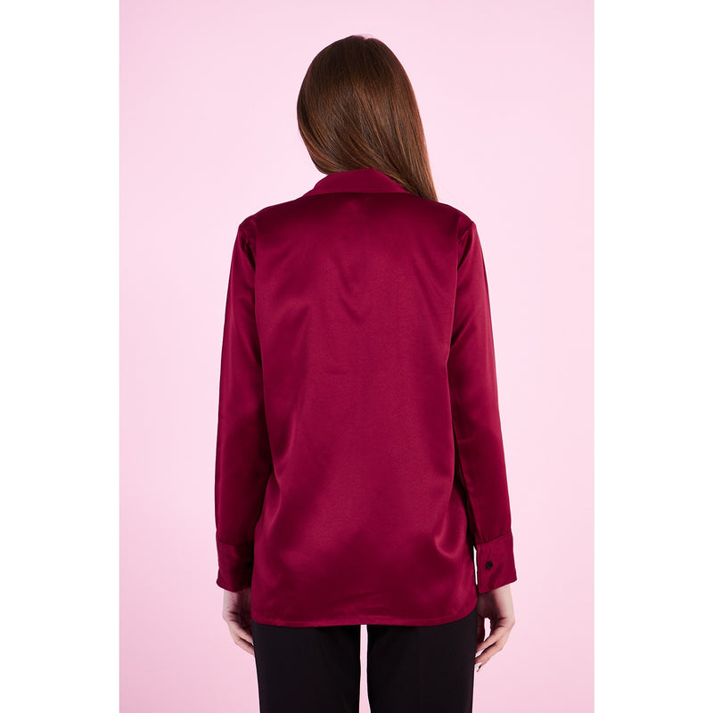 Burgundy Cuban Collar Satin Shirt | Montivo Pakistan