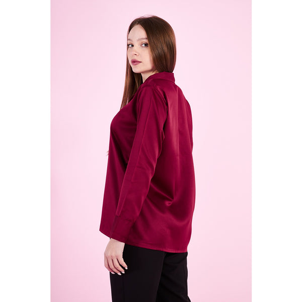 Burgundy Cuban Collar Satin Shirt | Montivo Pakistan