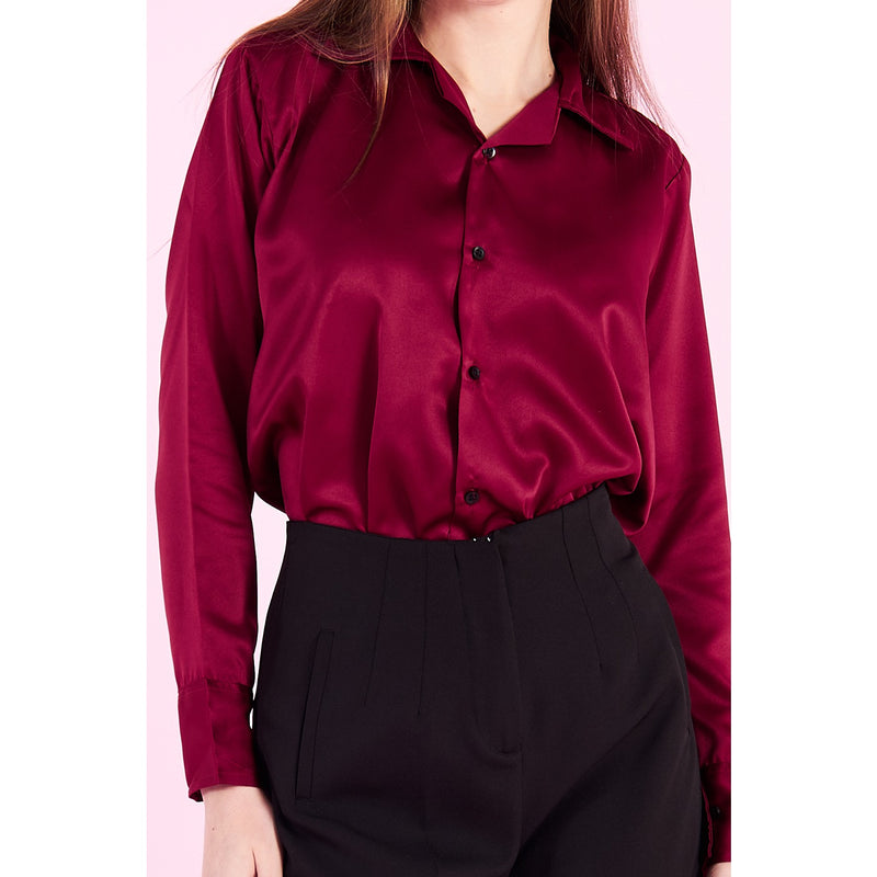 Burgundy Cuban Collar Satin Shirt | Montivo Pakistan