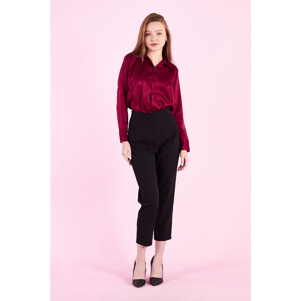 Burgundy Cuban Collar Satin Shirt | Montivo Pakistan