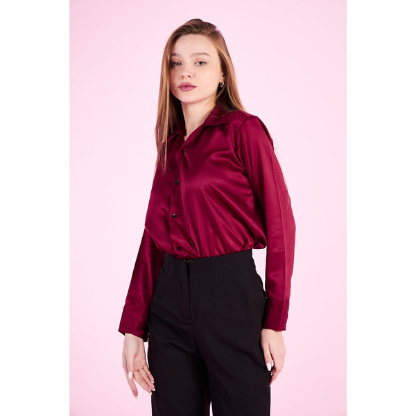 Burgundy Cuban Collar Satin Shirt | Montivo Pakistan