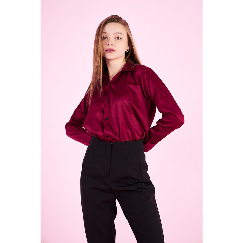 Burgundy Cuban Collar Satin Shirt | Montivo Pakistan