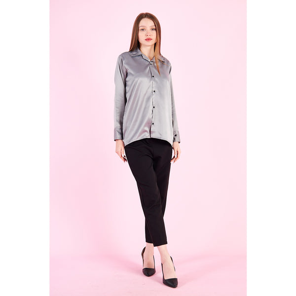 Grey Cuban Collar Satin Shirt | Montivo Pakistan