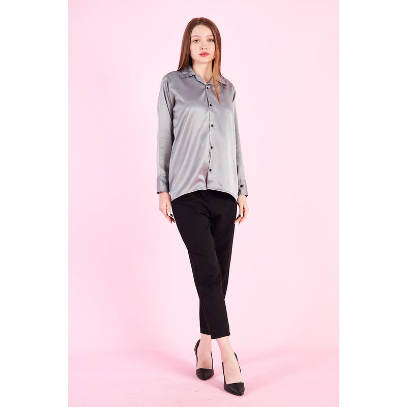 Grey Cuban Collar Satin Shirt | Montivo Pakistan