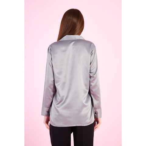 Grey Cuban Collar Satin Shirt | Montivo Pakistan