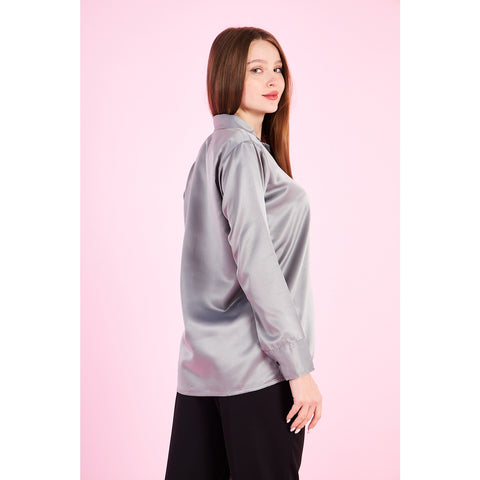 Grey Cuban Collar Satin Shirt | Montivo Pakistan