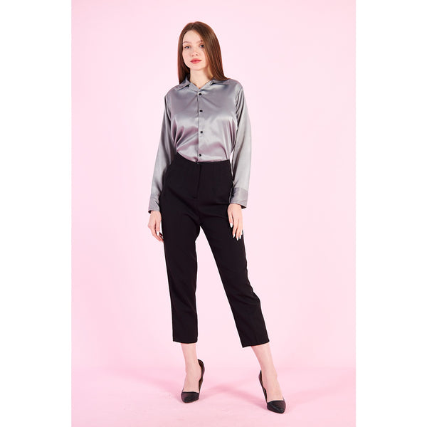 Grey Cuban Collar Satin Shirt | Montivo Pakistan