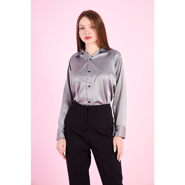 Grey Cuban Collar Satin Shirt | Montivo Pakistan