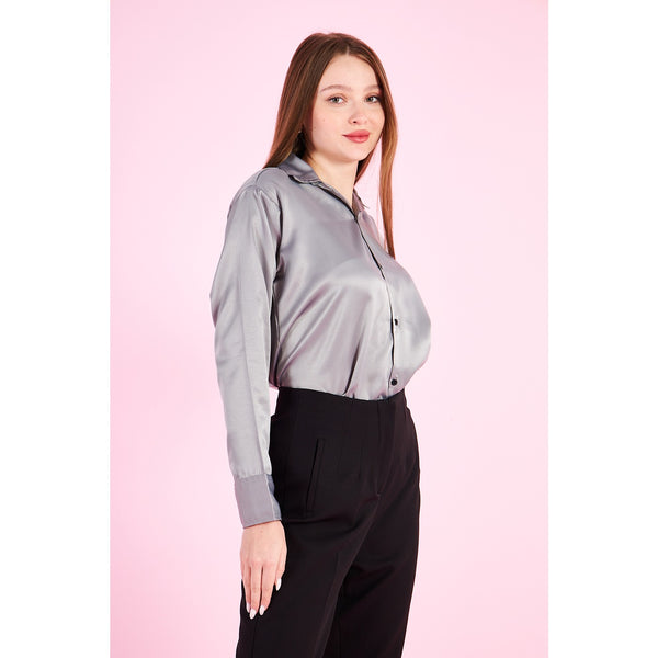 Grey Cuban Collar Satin Shirt | Montivo Pakistan