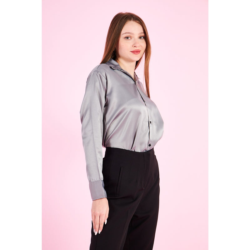 Grey Cuban Collar Satin Shirt | Montivo Pakistan
