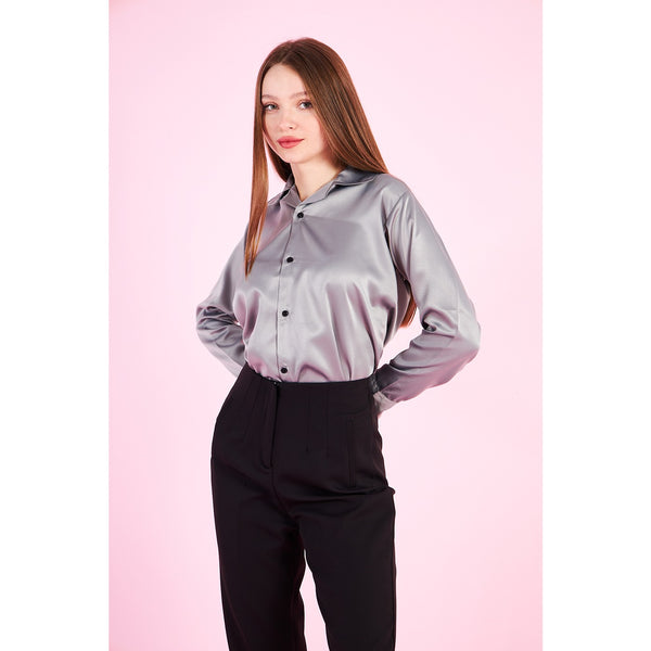 Grey Cuban Collar Satin Shirt | Montivo Pakistan