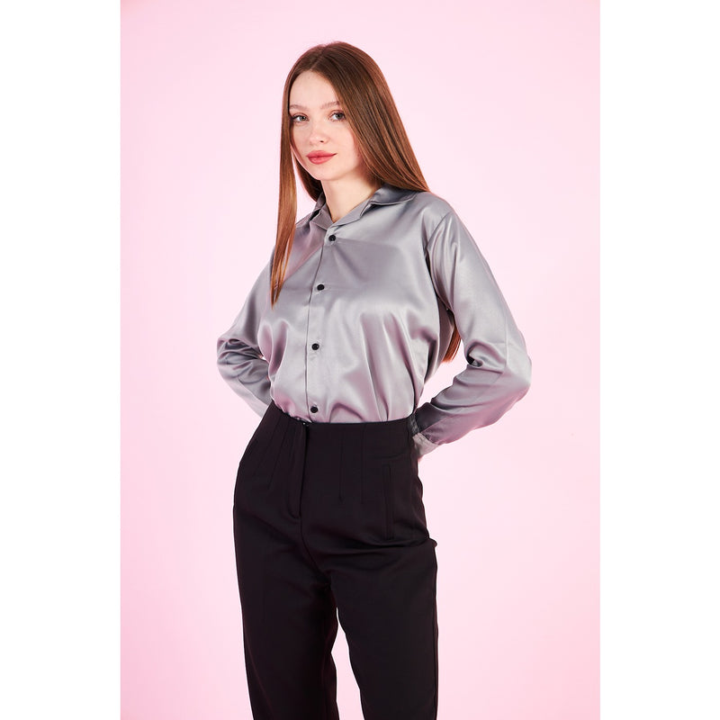 Grey Cuban Collar Satin Shirt | Montivo Pakistan