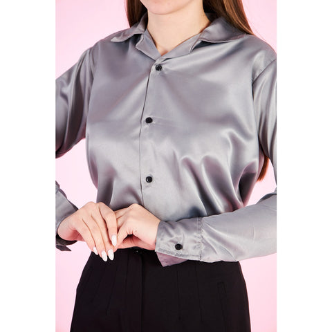 Grey Cuban Collar Satin Shirt | Montivo Pakistan