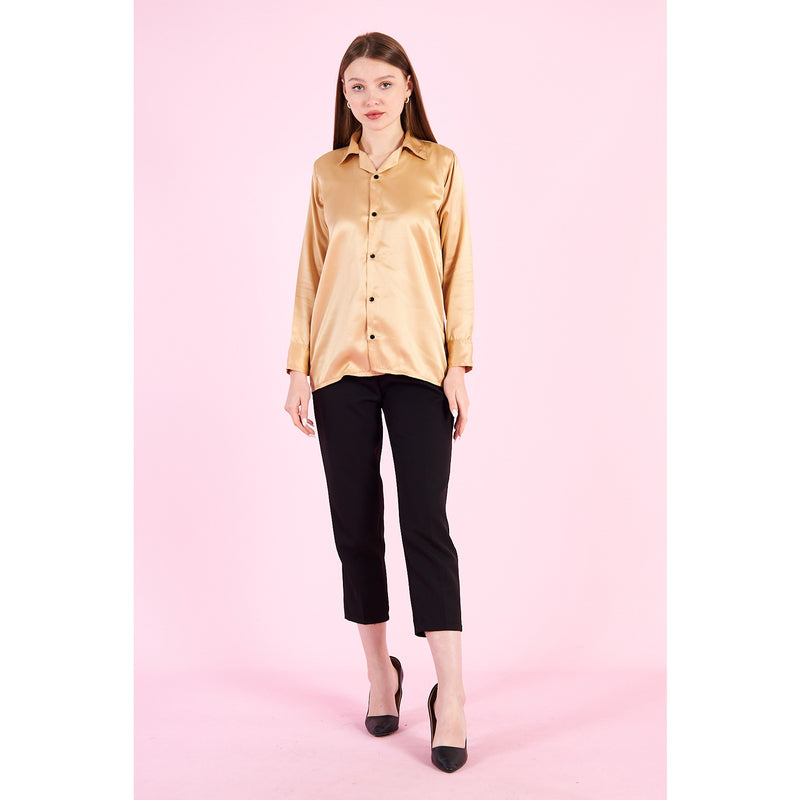 Gold Cuban Collar Satin Shirt | Montivo Pakistan