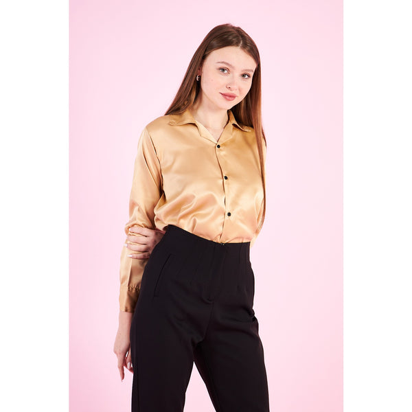 Gold Cuban Collar Satin Shirt | Montivo Pakistan