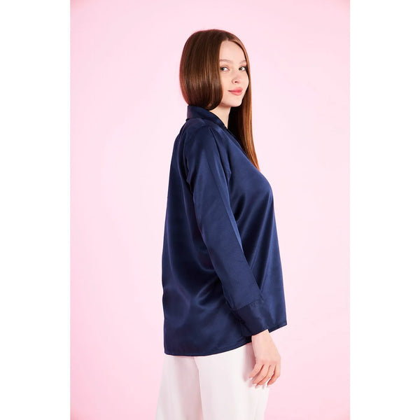 Blue Cuban Collar Satin Shirt | Montivo Pakistan