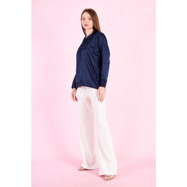 Blue Cuban Collar Satin Shirt | Montivo Pakistan