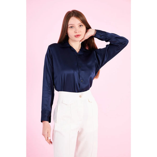 Blue Cuban Collar Satin Shirt | Montivo Pakistan