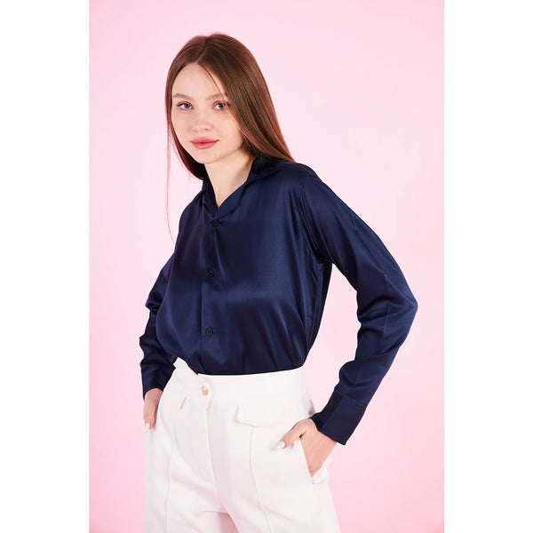 Blue Cuban Collar Satin Shirt | Montivo Pakistan