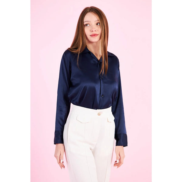 Blue Cuban Collar Satin Shirt | Montivo Pakistan