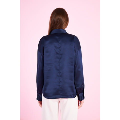 Blue Knotted Collar Satin Top | Montivo Pakistan
