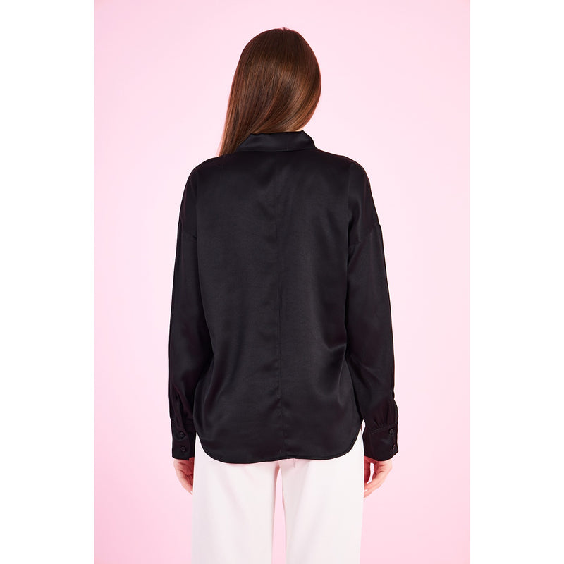 Black Knotted Collar Satin Top | Montivo Pakistan