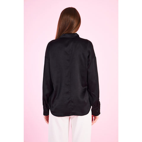 Black Knotted Collar Satin Top | Montivo Pakistan