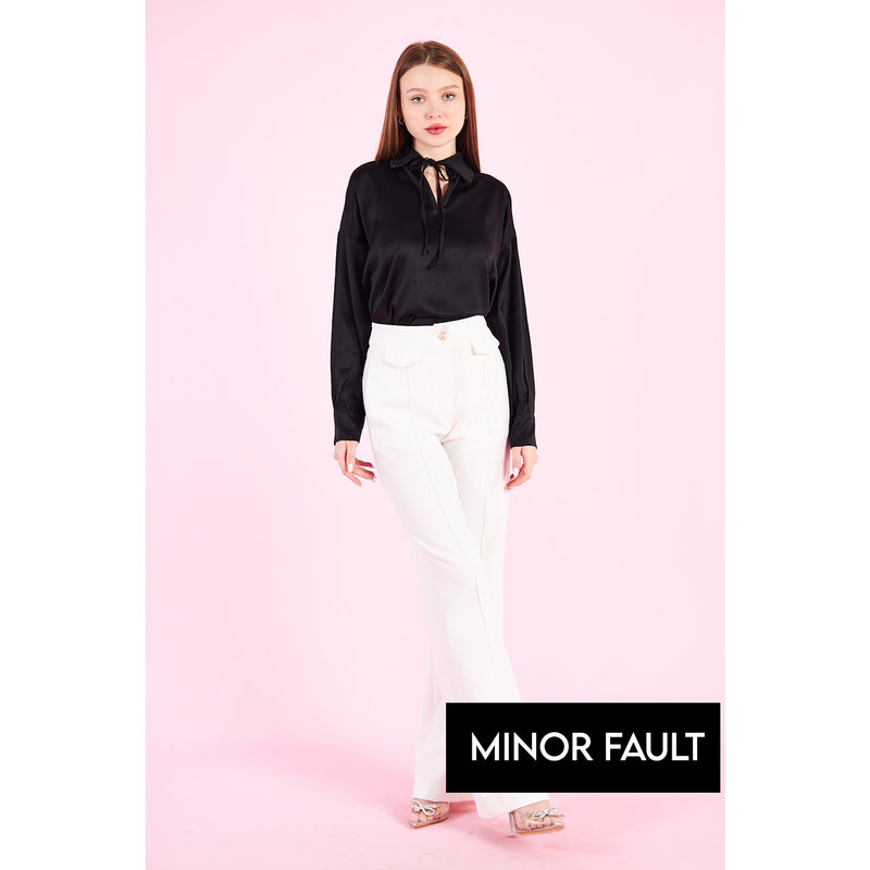 (Minor Fault) Black Knotted Collar Satin Top | Montivo Pakistan