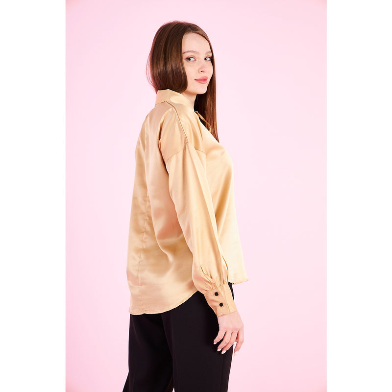 Gold Knotted Collar Satin Top | Montivo Pakistan