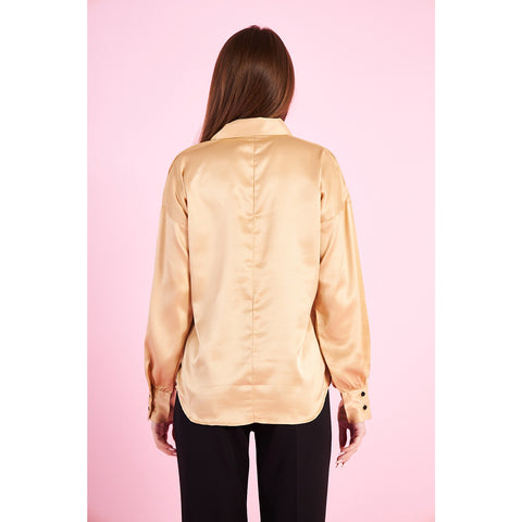 Gold Knotted Collar Satin Top | Montivo Pakistan