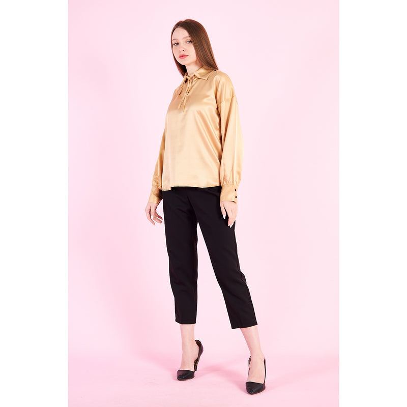 Gold Knotted Collar Satin Top | Montivo Pakistan