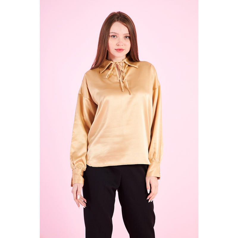 Gold Knotted Collar Satin Top | Montivo Pakistan