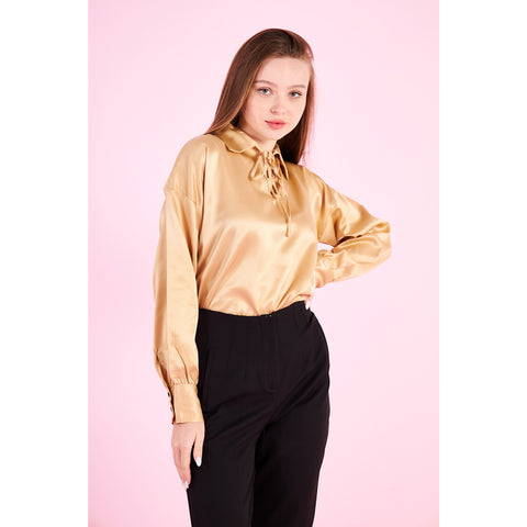 Gold Knotted Collar Satin Top | Montivo Pakistan