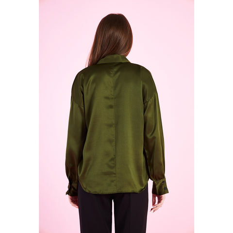 Olive Knotted Collar Satin Top | Montivo Pakistan