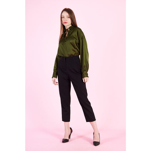 Olive Knotted Collar Satin Top | Montivo Pakistan